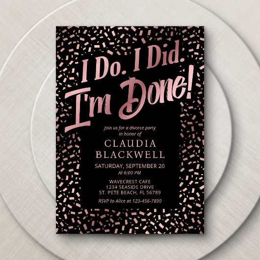 Echtscheiding Party Roos Gouden Confetti Kaart