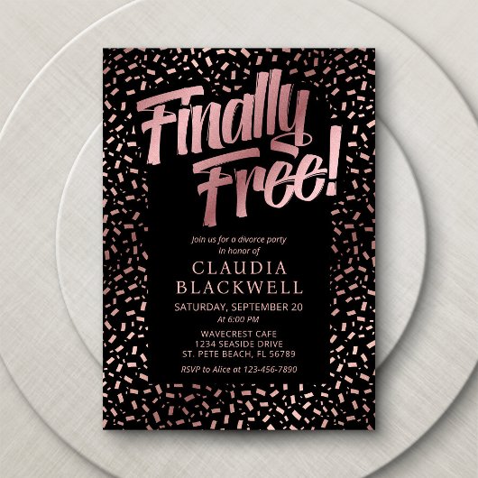 Echtscheiding Party Roos Gouden Confetti Kaart