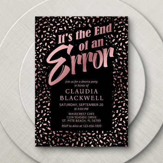 Echtscheiding Party Roos Gouden Confetti Kaart