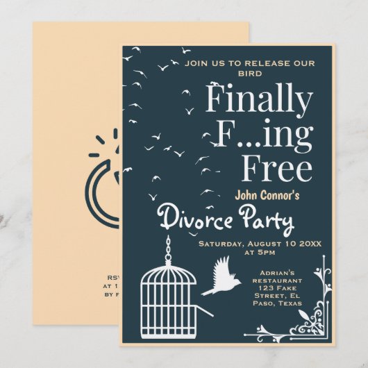 Echtscheidingsfeest nodigt uit: Eindelijk Gratis Kaart (Voorkant / Achterkant)