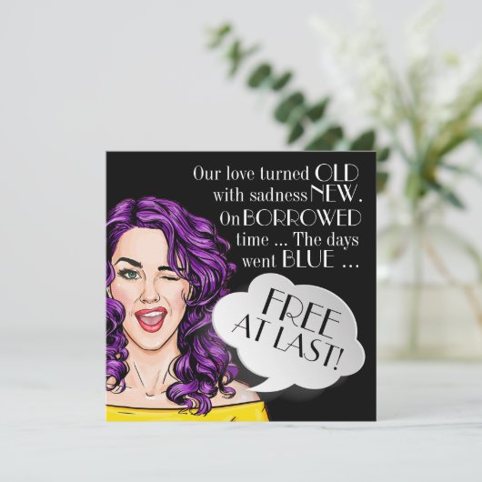 Echtscheidingsfeest Time Pop Art Invitation Kaart (Staand voorkant)