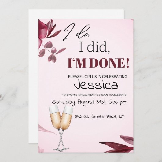 Echtscheidingsfeest uitnodigen kaart (Voorkant / Achterkant)