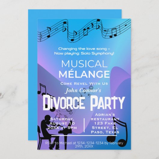Echtscheidingsfeest uitnodigingen: Musical mélange Kaart (Voorkant / Achterkant)