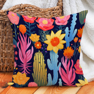 Eclectic Bold Geel Roze Rode Marine Bloemencactus Kussen
