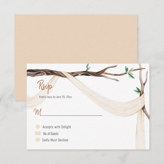 Eclectic Romance Tree Branch Beige Gauze RSVP Kaartje (Voorkant / Achterkant)