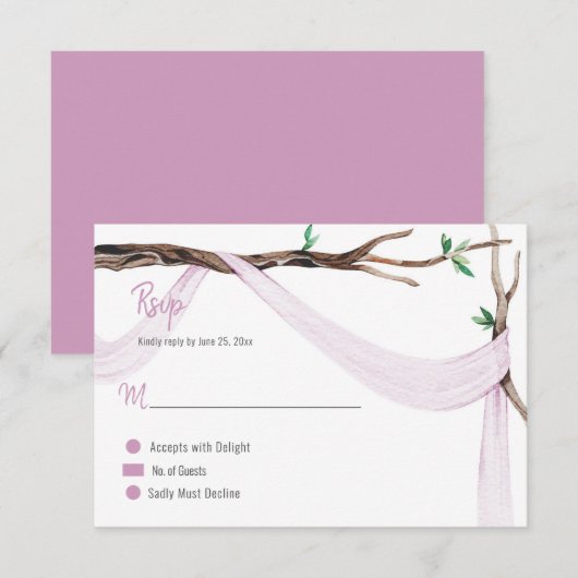 Eclectic Romance Tree Branch Lila Gauze RSVP Kaartje (Voorkant / Achterkant)