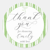 Eclectic Stripes Groene Baby shower Dank u Ronde Sticker (Voorkant)