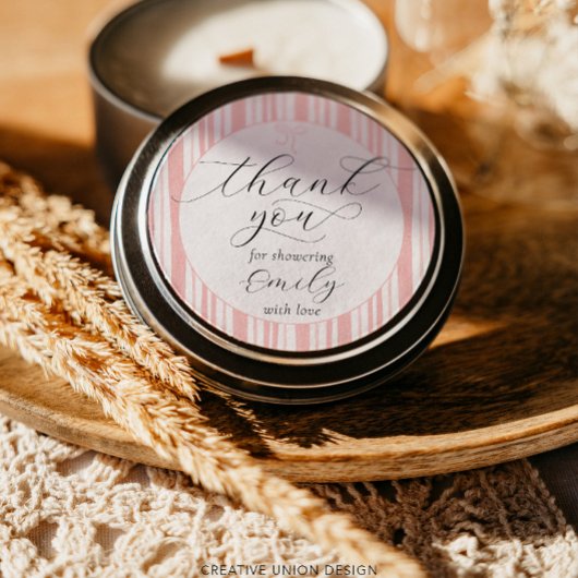 Eclectic Stripes Roze Baby shower Dank u Ronde Sticker