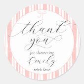 Eclectic Stripes Roze Baby shower Dank u Ronde Sticker (Voorkant)