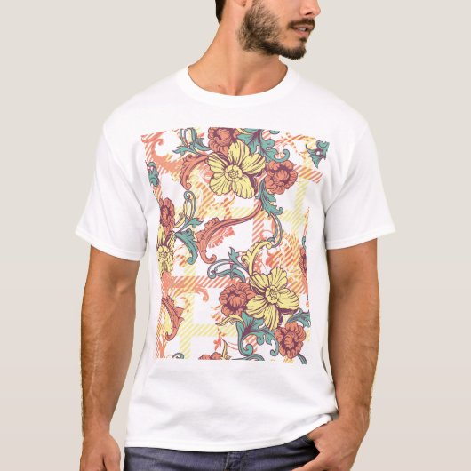 Eclectisch barok weefsel geruite patroon t-shirt (Voorkant)