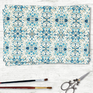 Eclectisch Blauw en Groen Tegel Patroon Decoupage Tissuepapier