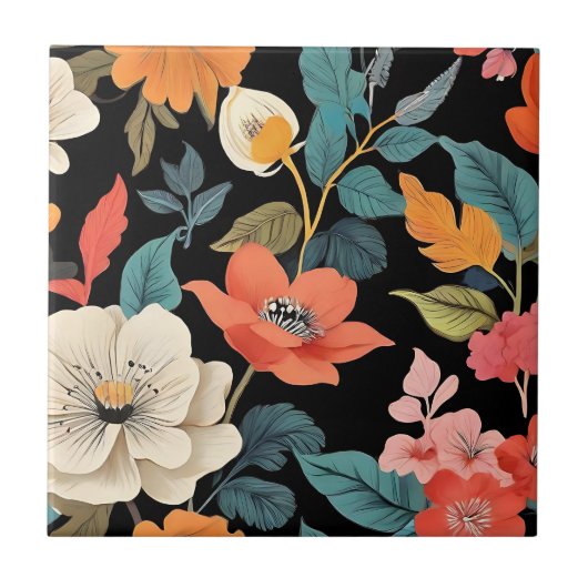 Eclectisch Bloemen  Botanisch Tegeltje (Voorkant)