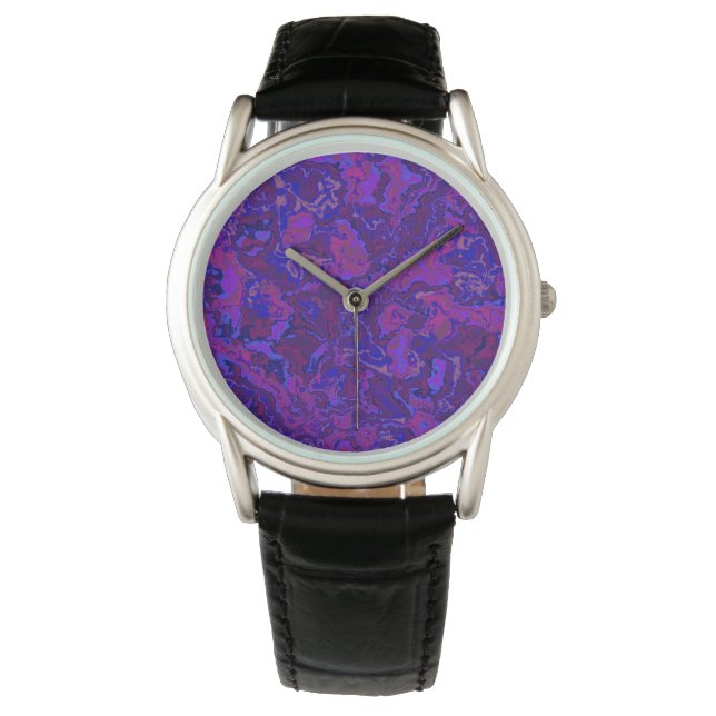 Eclectisch Boheems Bold Trippy Maximalistisch Marm Horloge (Voorkant)