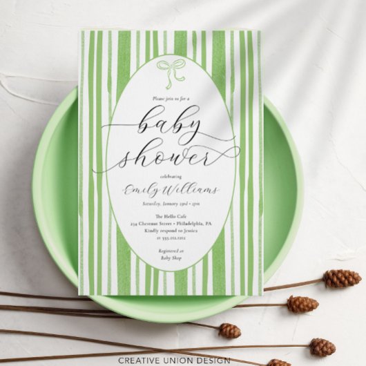 Eclectisch geschilderde strepen groen Baby shower Kaart