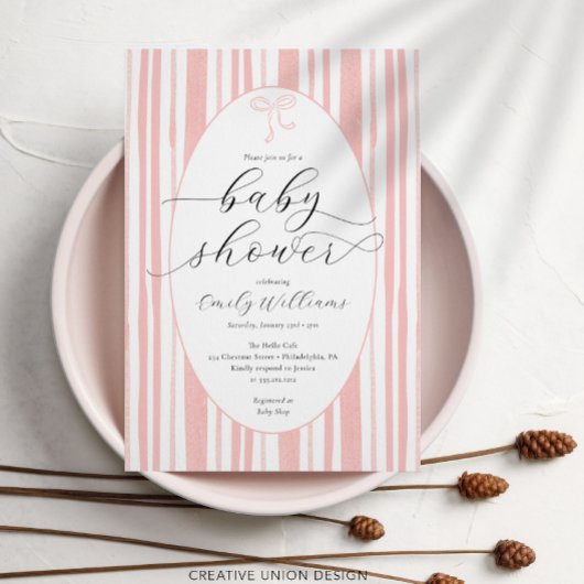 Eclectisch geschilderde strepen Roze Baby shower Kaart