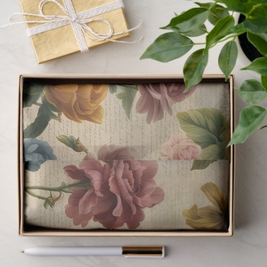 Eclectische bloemen oud schrijfpapier tissuepapier (Geschenk)