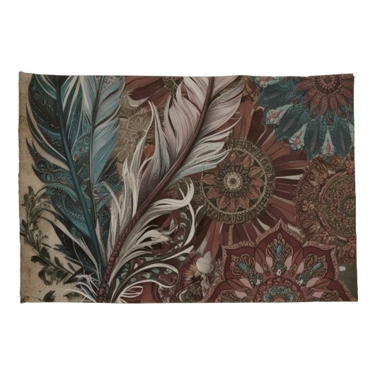 Eclectische Boho Chic Gevederde Mandala Kussensloop (Achterkant-Rechts)