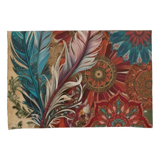 Eclectische Boho Chic Gevederde Mandala Kussensloop (Voorkant-Rechts)