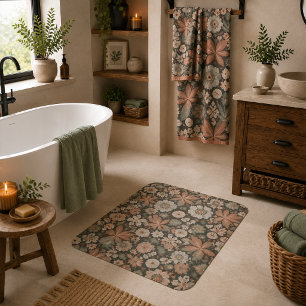 Eclectische Boho Terracotta Kool Botanische Bloem Badmat