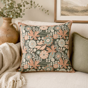 Eclectische Boho Terracotta Kool Botanische Bloem Kussen
