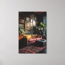 Eclectische galerijmuur woonkamer met verschillend canvas afdruk