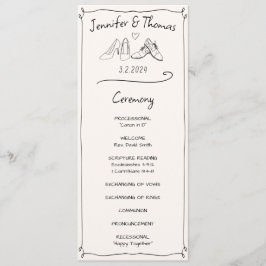 Eclectische Hand Getrokken Doodle Trouwschoenen Ce Programmakaart