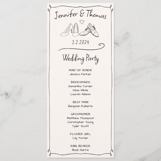 Eclectische Hand Getrokken Doodle Trouwschoenen Ce Programmakaart (Achterkant)