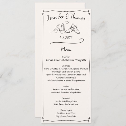 Eclectische Hand Getrokken Doodle Trouwschoenen Me Programmakaart (Voorkant / Achterkant)