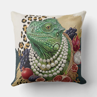 Eclectische leguaan met parels worp kussen, Chic M Kussen