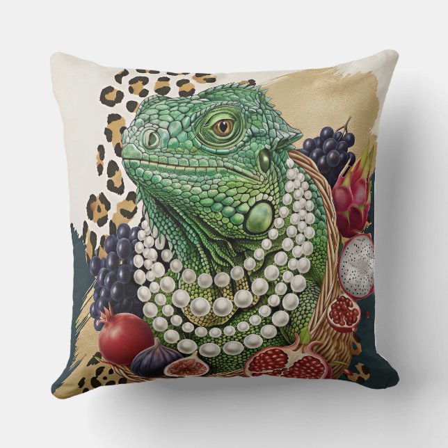 Eclectische leguaan met parels worp kussen, Chic M Kussen (Achterkant)