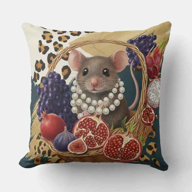 Eclectische muis met parels worp kussen, chic maxi kussen (Voorkant)