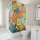 Eclectische Patchwork: Diverse Patroon Mix Douchegordijn (In situ)