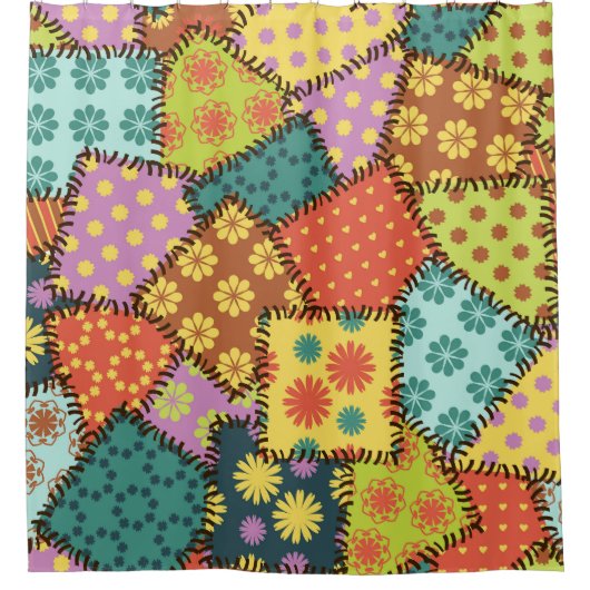 Eclectische Patchwork: Diverse Patroon Mix Douchegordijn (Voorkant)