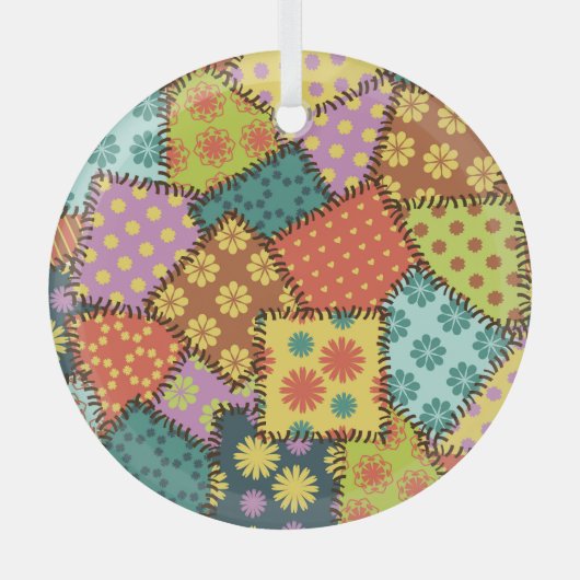 Eclectische Patchwork: Diverse Patroon Mix Glas Ornament (Voorkant)