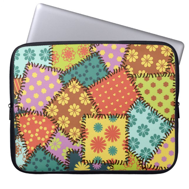 Eclectische Patchwork: Diverse Patroon Mix Laptop Sleeve (Voorkant)