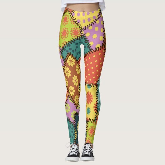 Eclectische Patchwork: Diverse Patroon Mix Leggings (Voorkant)
