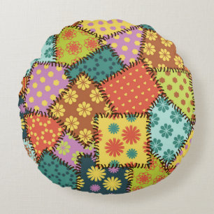 Eclectische Patchwork: Diverse Patroon Mix Rond Kussen