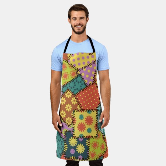 Eclectische Patchwork: Diverse Patroon Mix Schort (Gedragen)