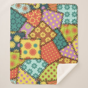 Eclectische Patchwork: Diverse Patroon Mix Sherpa Deken