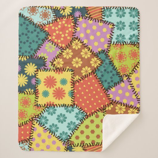 Eclectische Patchwork: Diverse Patroon Mix Sherpa Deken (Voorkant)