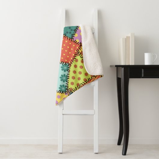 Eclectische Patchwork: Diverse Patroon Mix Sherpa Deken (In situ)