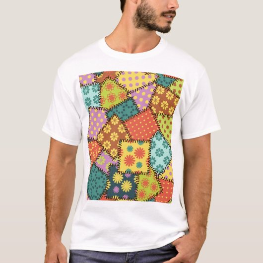 Eclectische Patchwork: Diverse Patroon Mix T-shirt (Voorkant)