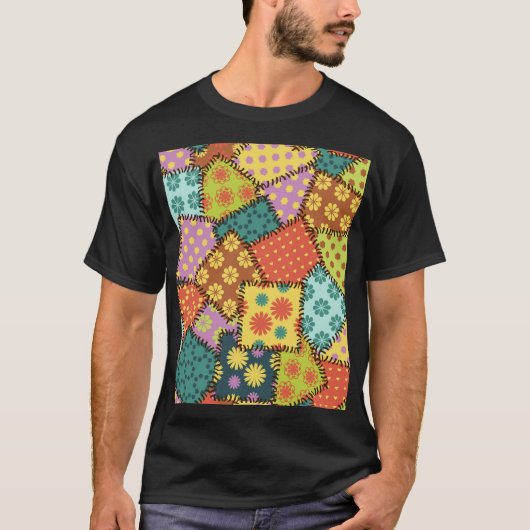 Eclectische Patchwork: Diverse Patroon Mix T-shirt (Voorkant)