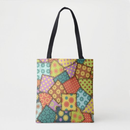 Eclectische Patchwork: Diverse Patroon Mix Tote Bag (Voorkant)