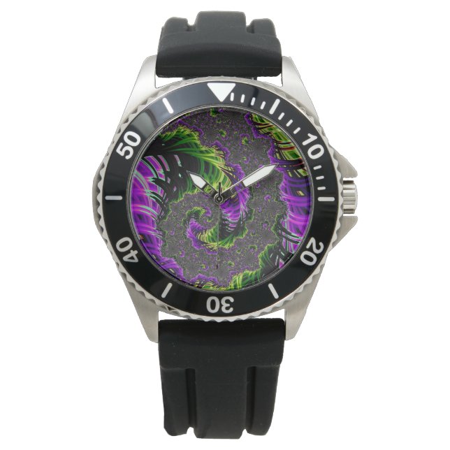 Eclectische psychedelische spiraal fractal Abstrac Horloge (Voorkant)