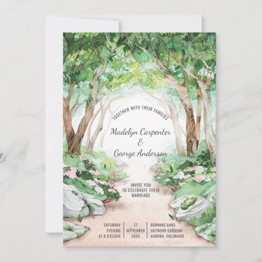 Eclectische Romance - Forest Woodland Path Wedding Kaart (Voorkant)