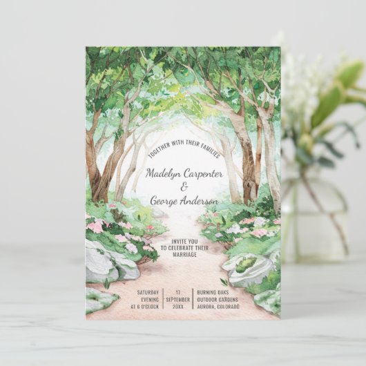 Eclectische Romance - Forest Woodland Path Wedding Kaart (Staand voorkant)