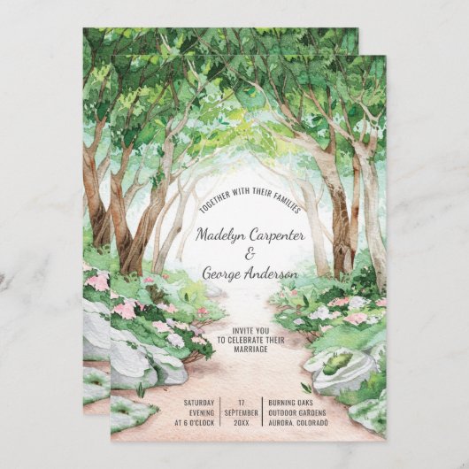 Eclectische Romance - Forest Woodland Path Wedding Kaart (Voorkant / Achterkant)