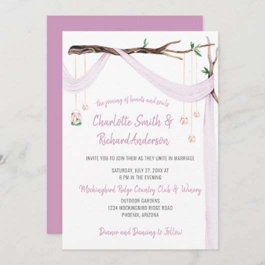 Eclectische Romance - Lila Drape Mason Jar Lights Kaart (Voorkant / Achterkant)