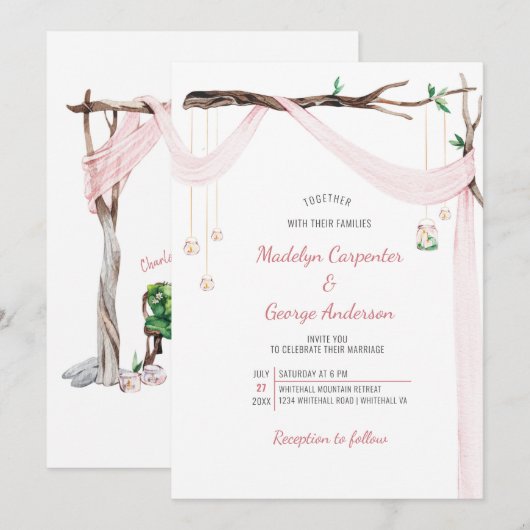 Eclectische Romance - Roze Draapsmos Jar-lampjes Kaart (Voorkant / Achterkant)